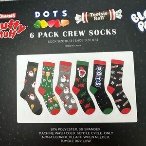 6 Pack Crew Socks Christmas Candy Theme NWT Gift Box Present Unisex Holiday
